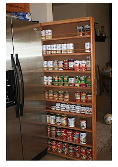 Small Refrigerator Organization, Diy Space Saving, Canned Food Storage, Diy Spices, Diy Space, Small Pantry, Kitchen Organization Diy, Spice Racks, Small Refrigerator