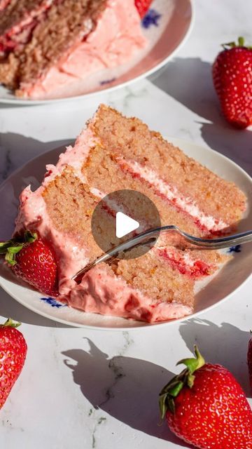 Maddie & Jules on Instagram: "Strawberry layer cake with 3x the strawberries ensures there is delicious strawberry flavor packed into every bite. The cake starts with a strawberry cake base that is naturally flavored with strawberry puree and freeze dried strawberries.  Between each layer there is a layer of strawberry puree. Finally the whole cake gets frosted with strawberry cream cheese icing and topped with fresh strawberries.

For full strawberry cake recipe link in bio or visit https://kitchen-by-the-sea.com/strawberry-cake/

Ingredients
Strawberry Puree:
1 pound of fresh hulled and sliced strawberries, 16 oz
2 tablespoons water 30 ml
2 tablespoons sugar 25 g
⅛ teaspoon salt 1 ml
Zest of 1 lemon
Total Yield = 1 ½ cup
Strawberry Cake:
3 ¾ cups cake flour 445 g
2 ½ cups granulated suga Strawberry Cream Cheese Icing, Strawberry Layer Cake, Strawberry Layer Cakes, Strawberry Cake Recipe, Baked Desserts, Whole Cake, Frosting Recipes Easy, Sliced Strawberries, Baking Stuff