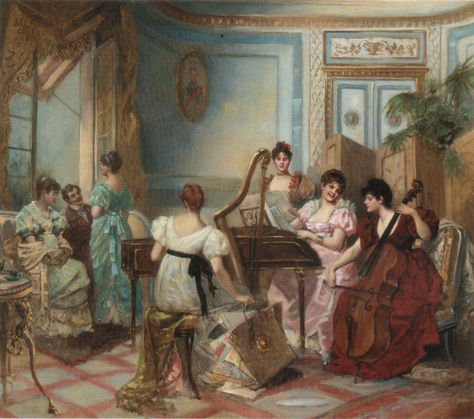 BREVAL (THE CONCERT IN THE SALON) Impressionism Music, 19th Century Aesthetic, 20th Century Music, 19th Century Paintings, Romantic Woman, Regency Romance, Music Instrument, Wallpaper Dekstop, Music Pictures