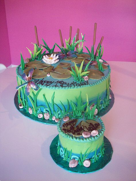 Pond Cupcakes, Pond Party, Dragonfly Cake, Tiana Party, Swamp Party, Pond Cake, Frog Party, Tooth Cake, Boys 1st Birthday Cake