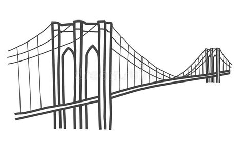 Illustration Of Brooklyn Bridge, New York Stock Illustration - Illustration of black, bridge: 87087045 Brooklyn Bridge Drawing Easy, Brooklyn Bridge Illustration, Bridge Doodle, Brooklyn Bridge Drawing, Bridge Cartoon, New York Bridge, New York Drawing, Bridge Tattoo, Bridge Drawing