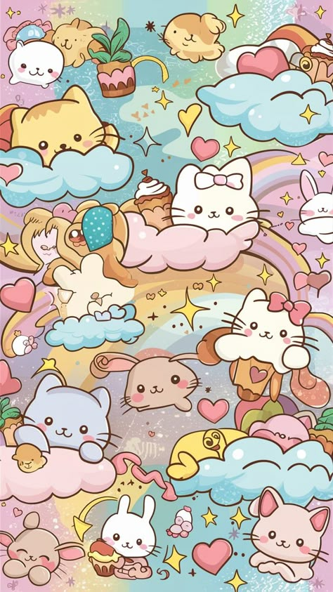 Cute Asian Wallpaper, Wallpaper Backgrounds Kawaii, Wallpaper Cartoon Aesthetic, Bookmark Wallpaper, Very Cute Wallpapers, Journal Cover Designs, Cute Art Wallpaper, Cute Kawaii Wallpapers, Cartoon Kittens