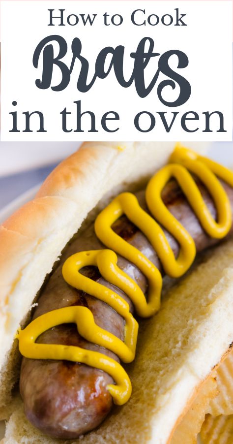 Baked brats in the oven are quick, easy and perfect when you don't feel like using the grill! #brats #oven #how #baked #recipe Brats In Oven How To Cook, Baked Brats, Brats In The Oven, Grill Brats, Bratwurst Oven, Cooking Brats, How To Cook Brats, Brats Recipes, Bratwurst Recipes