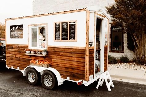 Food Truck Window Diy, Rv Coffee Shop, Food Trailer Diy, Coffee Trailer Aesthetic, Coffee Trailer Ideas, Diy Food Trailer, Lemonade Trailer, Mobile Coffee Trailer, Coffee Camper