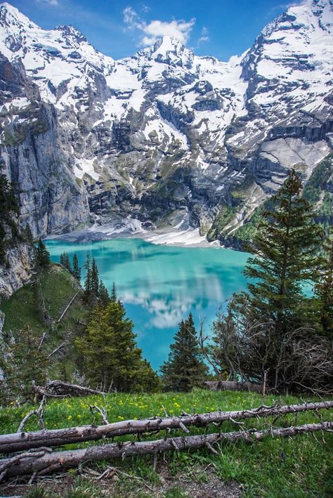 Swiss alps… Mountains In Switzerland, Most Beautiful Mountains In The World, Switzerland Alps Mountain, Lake In Switzerland, Beautiful Switzerland Nature, Switzerland Cabin, Lake Oeschinensee, Oeschinensee Switzerland, Switzerland Pictures