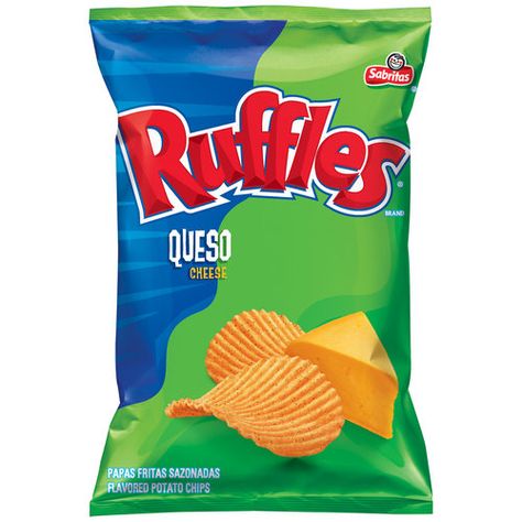 Ruffles Sabritas Queso Cheese Potato Chips, 9.5 oz Ruffles Queso, Ruffles Chips, Ruffles Potato Chips, Cheddar Potatoes, Best Chips, Frito Lay, Queso Cheese, Junk Food Snacks, Fry Bread