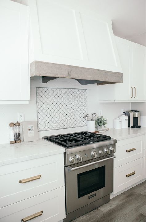 For this project we chose large drawers next to the Thermador range for lots of storage. Our custom range hood features a board and batten design with reclaimed wood. Kitchen Hood Vent, Kitchen Hood Design, Kitchen Vent Hood, Kitchen Vent, Estate Interior, Kitchen Range Hood, New House - Kitchen, Kitchen Hoods, Ventura County