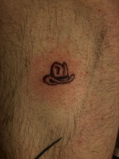 Cowboy hat stick and poke by me. Cowboy Stick And Poke, Stick Poke Tattoo, Stick N Poke, Stick N Poke Tattoo, Poke Tattoo, Stick And Poke, Cowboy Hats, Tatting, Cowboy