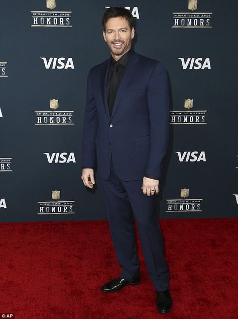 Polished to perfection: Harry Connick Jr., 49, looked handsome as always in a navy suit with black dress shirt and matching necktie Feb 2017 Navy Suit Black Shirt, Harry Connick Jr, Navy Tuxedos, Harry Connick, Black Dress Shirt, Chanel Iman, A Ray Of Sunshine, Jane The Virgin, Ray Of Sunshine