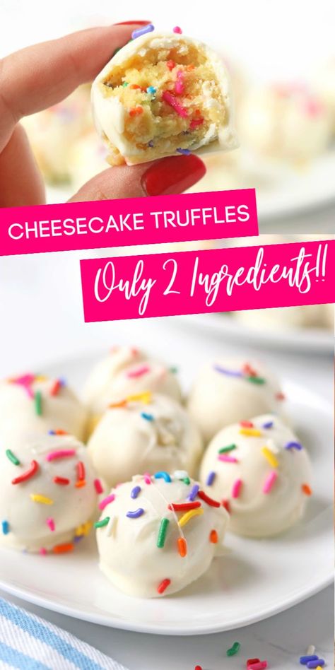 Easy Deserts Few Ingredients, Vanilla Wafer Truffles, Cheesecake Truffles No Bake, How To Make Truffles Easy, Cake Mix Truffles No Bake, 2 Ingredient Truffles, Confetti Cake Mix Recipes, Easy Party Desserts Quick, No Bake Truffles Easy