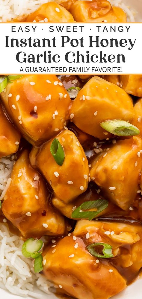 All the flavor of the takeout classic, made quick and easy in the Instant Pot! Tender chunks of chicken tossed in a rich sauce, this honey garlic chicken has tons of flavor and is sure to be a family favorite. Serve over rice or cauliflower rice and poof, dinner is served! Honey Garlic Chicken Thighs Instant Pot, Asian Chicken Instant Pot, Chicken Recipes For Instant Pot, Honey Garlic Chicken Instant Pot, Chicken Tenders Instant Pot, Instant Pot Honey Chicken, Instant Pot Chicken Recipes Healthy, Instant Pot Honey Garlic Chicken, Honey Chicken Breast