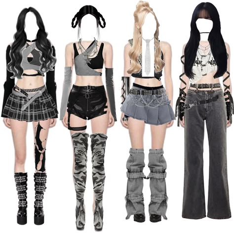 4 member girl group blackpink inspired outfit ideas | #YG #blackpink #nmixx #aespa #ive #shutdown #kpop #girlgroup #4members Stage Outfits Kpop Ideas 4 Members, 4 Member Girl Group, Cute Edgy Outfits, Korean Outfits Kpop, Kpop Stage, Group Outfits, Kpop Concert Outfit, Preformance Outfits, Concert Fashion