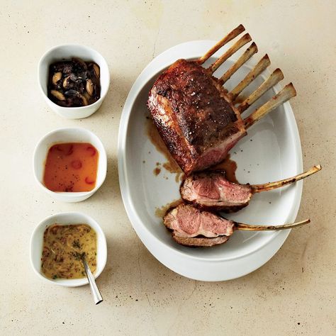 Rack of Lamb with Mustard-Shallot Sauce Lamb Sauce Recipes, Anniversary Dinner Ideas, Shallot Sauce, Lamb Sauce, Roast Rack Of Lamb, Lamb Dishes, Rack Of Lamb, Romantic Dinner Recipes, Anniversary Dinner