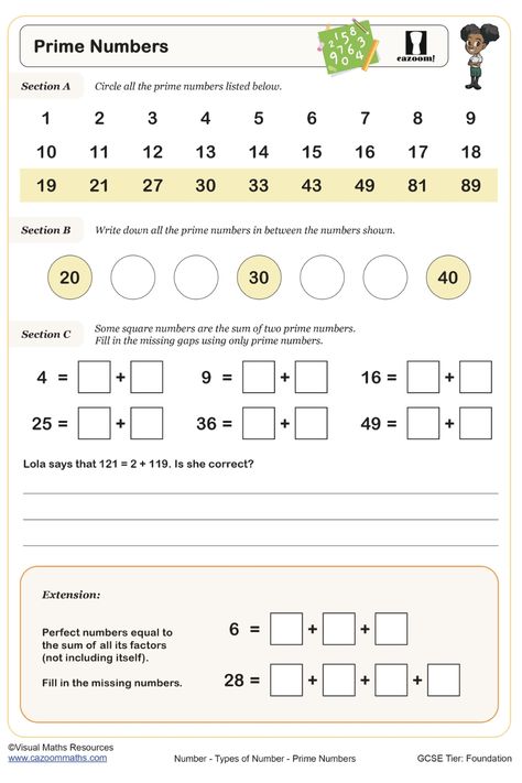 Prime Numbers Worksheet Prime Numbers Worksheet, Math Revision, Gcse Maths, Key Stage 3, Math Station, Numbers Worksheet, Prime Numbers, Maths Worksheets, Gcse Math