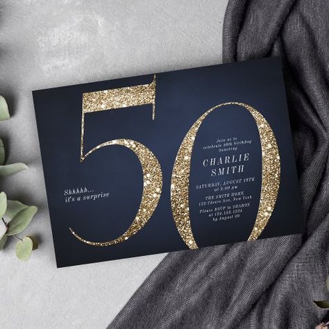 $2.04 | Modern minimalist navy gold glitter 50th birthday #elegant, simple, minimalist birthday invitation, adult birthday invitations, 50th birthday invitations, milestone birthday invitations, surprise 50th birthday invitations, gold glitter, navy blue, modern typography 65th Birthday Invitations, Milestone Birthday Invitations, Unique Birthday Invitations, Surprise 30th Birthday, Elegant Birthday Invitations, Birthday Elegant, 50th Birthday Invitation, Minimalist Birthday, 30th Birthday Party Invitations