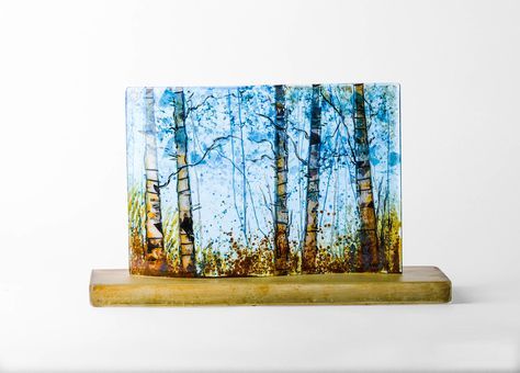 Mail - Cindy Thomas - Outlook Kiln Glass Art, Tabletop Sculpture, Glass Fusion Ideas, Fused Glass Artwork, Glass Fusing Projects, Glass Wind Chimes, Glass Fusion, Tv Decor, Birch Trees