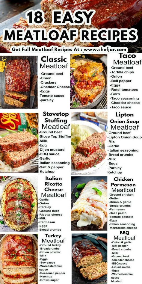 Deliciously simple meatloaf recipes to satisfy your cravings! Quick and easy to make, these flavorful meatloaf recipes will become family favorites. Try them now! Pot Roast Meatloaf, Meat Loft Recipes Beef Easy, 5 Ingredient Meatloaf, Pork Meatloaf Recipes Easy, Amazing Meatloaf Recipes, Meat Loaf Recipe Best, Meat Loaf Sides, Oatmeal Meatloaf Recipes, Different Meatloaf Recipes