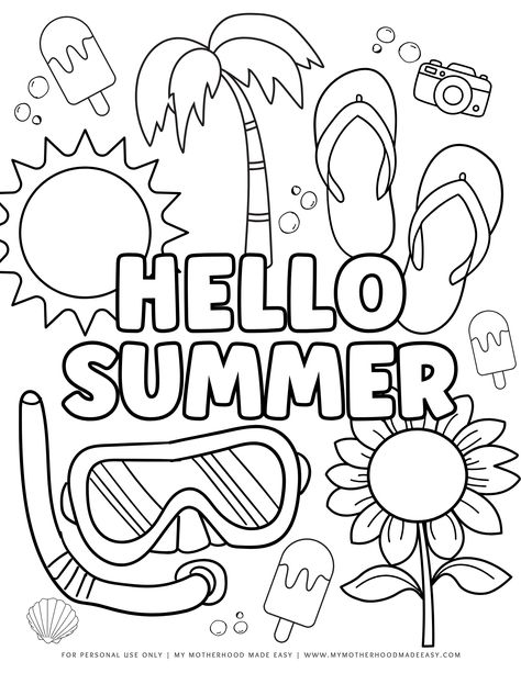 Hello Summer- Summer coloring pages    Looking for super cute summer coloring pages for kids and adults to color in? Well, you’re in luck! Keep reading to grab a copy of our FREE printable summer coloring pages! Summer For Kindergarten, Summer Themed Coloring Pages, Summer Time Coloring Pages, Summer Reading Activities For Kids, Hello Summer Printable Free, Summer Color Sheets Free Printable, Hello Summer Activities For Kids, Pictures To Colour In Free Printable, Hello Summer Coloring Pages