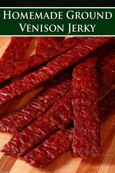 Ground Venison Jerky [Deer Jerky Recipe] Dehydrated Venison Jerky, Ground Elk Jerky Recipe, Venison Beef Jerky Recipes, Ground Jerky Recipes Venison, Ground Venison Jerky Recipe Dehydrator, Venison Burger Jerky Recipes, Smoked Ground Venison Jerky Recipe, Homemade Deer Jerky Recipe, Best Deer Jerky Recipe