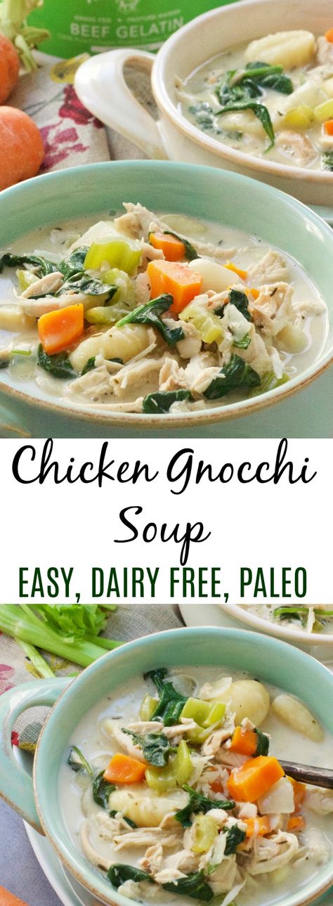 Easy One Pot Chicken Gnocchi Soup is Quick and Paleo! A healthy version of a restaurant staple! #paleo #chickensoup #gnocchi #paleosoup One Pot Chicken Gnocchi, Soup Gnocchi, Paleo Soup Recipe, Paleo Easy, Paleo Soups, Soup Paleo, Stews Recipes, Paleo Soup, Chicken Gnocchi