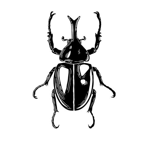 Rhino Beetle Illustration, Goliath Beetle Drawing, Beetle Bug Tattoo, Rhinosaurus Beetle Tattoo, Japanese Rhinoceros Beetle Tattoo, Old School Beetle Tattoo, Black And White Clip Art Vintage, Easy Beetle Drawing, Insect Tattoo Stencil