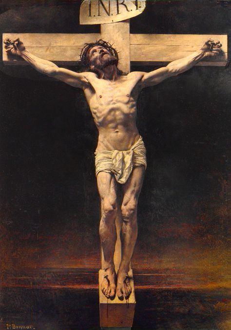 "Christ on the Cross" Leon Bonnat 1880 Christ On The Cross, Crucifixion Of Jesus, Tato Lengan, Religious Painting, The Cross Of Christ, Biblical Art, Art Prints Online, Holy Week, Jesus Art