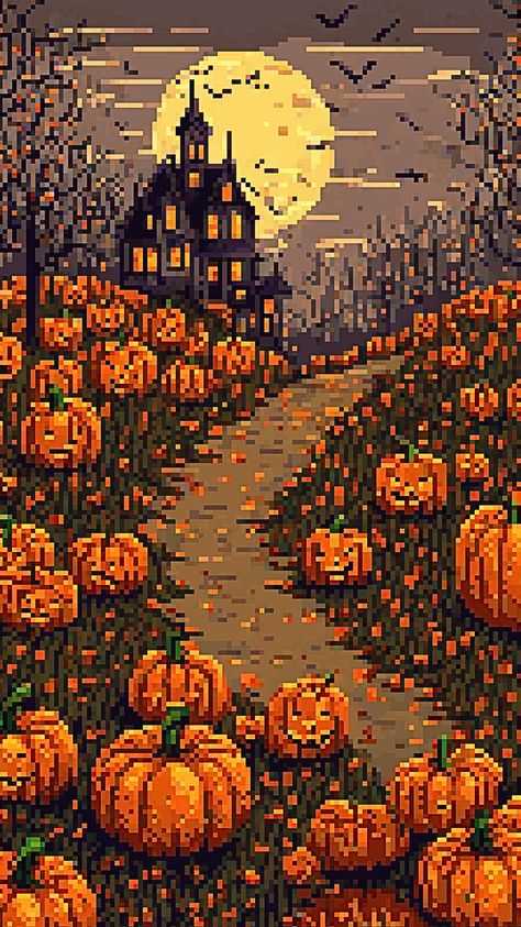 REAL PIXEL ART! #halloween #pixelart Pixel Halloween Wallpaper, Pixel Christmas Wallpaper, Digital Pixel Art, 64 Bit Pixel Art, 8 Bit Halloween, Halloween Pixelart, Leaf Pixel Art, Pixel Art Inspiration, Pixel Art Autumn