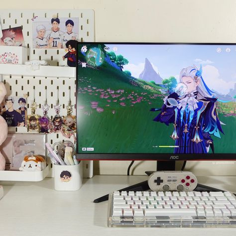 Genshin Gaming Setup, Pc Gamer Wallpaper, Pc Gaming Setup Aesthetic, Gaming Setup Aesthetic, Genshin Aesthetic, Study Desk Decor, Pc Gaming Setup, Video Game Room Design, Pc Setups