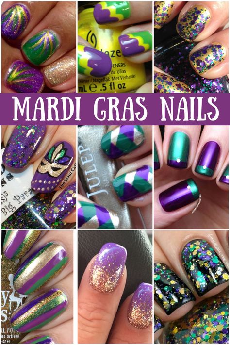 These Mardi Gras Nails are sure to wow this Fat Tuesday. Check out these fun and unique ideas to celebrate the holiday. Mari Gras Nails, Mardis Gras Makeup, New Orleans Nail Ideas, Mardi Gras 2024 Outfits, Marty Gras Nails, New Orleans Nails Designs, Nails For New Orleans, Mardis Gras Nails, Carnival Nails Ideas