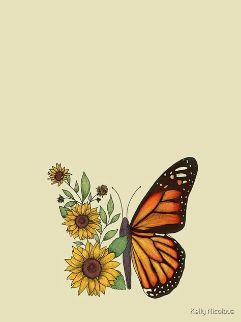 Butterfly And Sunflower Drawing, Half Butterfly Half Flower Painting, Sunflower And Butterfly Wallpaper, Half Butterfly Painting, Half Butterfly Half Sunflower Tattoo, Sunflower Art Aesthetic, Butterfly And Sunflower Tattoo, Butterfly Sunflower Tattoo, Sunflower Butterfly Tattoo