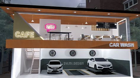 Car Wash And Cafe Design, Car Washing Center Design, Modern Carwash Design, Carwash Ideas Design, Carwash Ideas, Cafe Ideas Design, Hello Cafe, Cafe Idea, Hotel Floor Plan