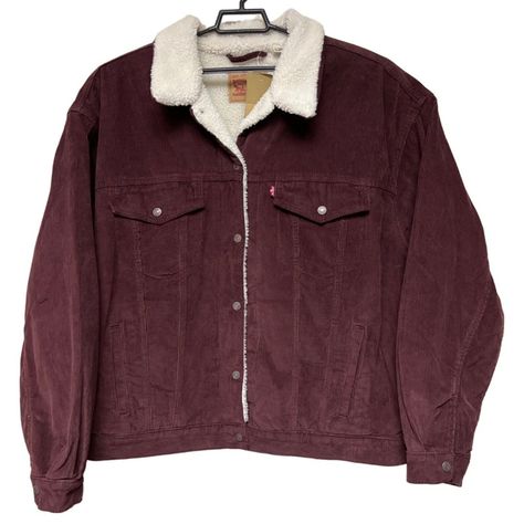 Features: Sherpa Lined Button Closure Pockets Corduroy Maroon Color Fall, Winter Solid Machine Wash 5718 Size: Womens 3x Condition: New With Tags Vintage Jackets Women, Sick Fits, Fur Lined Denim Jacket, Womens Levi Jeans, Trucker Jacket Women, Corduroy Sherpa Jacket, Levi Jean Jacket, Cute Winter Coats, Corduroy Jacket Womens