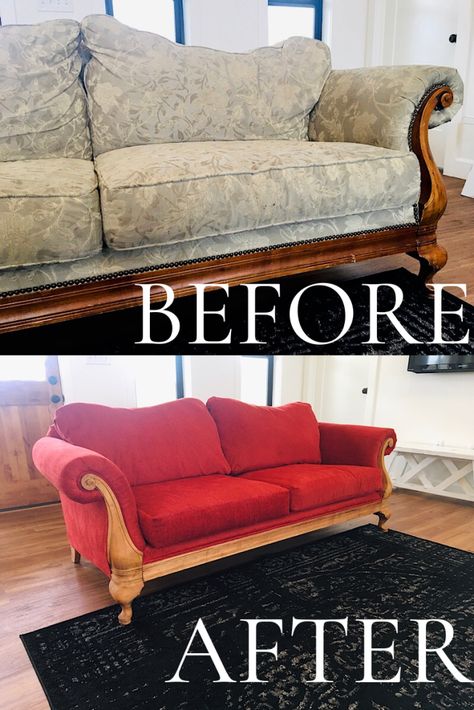 I Reupholstered My Couch! Final Reveal & Lessons Learned – Approaching Home Reapolstering Couch, Recover Couch, Reupholster Couch Diy, Reupholster Couch, Sofa Reupholstery, Apartment 2023, Antique Couch, Old Couch, Couch Makeover