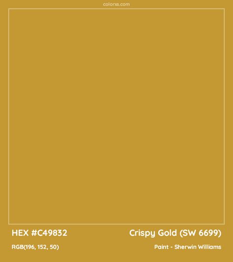 Sherwin Williams Crispy Gold (SW 6699) Paint color codes, similar colors and paints, palettes | Hex RGB CMYK | images - colorxs.com Solid Gold Behr Paint, Sherwin Williams Gold Paint Colors, Gold Color Cmyk, Gold Hex Code, Gold Color Hex, Gold Color Code, Gold Rgb, Gold Paint Colors, Munsell Color System