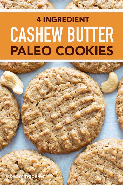 Vegan Cashew Butter Cookies Recipe: just 4 ingredients for super soft, buttery, melt-in-your-mouth Flourless & Paleo Cashew Butter Cookies! Quick & easy, made from healthy ingredients, GF. #CashewButter #Cookies #Paleo #Vegan #Flourless | Recipe at BeamingBaker.com Cashew Butter Cookies, Beaming Baker, Paleo Cookies, Butter Cookies Recipe, Paleo Vegan, Cashew Butter, 4 Ingredient, Roasted Brussel Sprouts, Guilty Pleasures