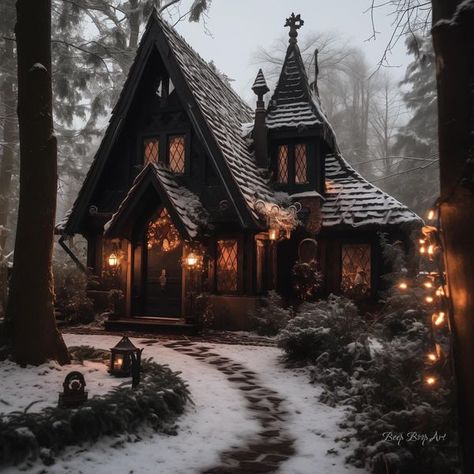 Cabin Outside, Dark Cabin, Dark Academia Winter, Everything Autumn, Cottagecore Winter, Tales Of Halloween, Witchy House, Cute Cottages, Rainy Day Aesthetic