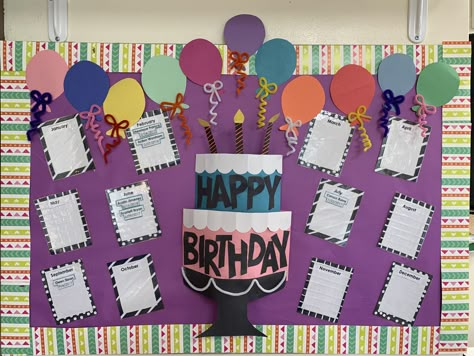 Easy Birthday Bulletin Boards, Happy Birthday Chart Ideas, Birthday Board Decorations Classroom, Birthday Bulletin Board Ideas For Work, Happy Birthday Boards Classroom Ideas, Birthday Charts Ideas, Happy Birthday Charts For Classroom, Happy Birthday Board Ideas, Happy Birthday Bulletin Boards