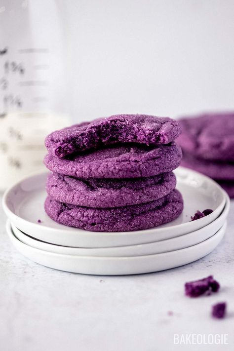 Soft & Chewy Ube Cookies | bakeologie Ube Cookies And Cream Cookies, Ube Cookies, Ube Shortbread Cookie, Ube Cookies Filipino Desserts, Ube Crinkles Cookies Recipe, Ube Jam, Lavender Cookies, Ube Recipes, Drop Cookie Recipes