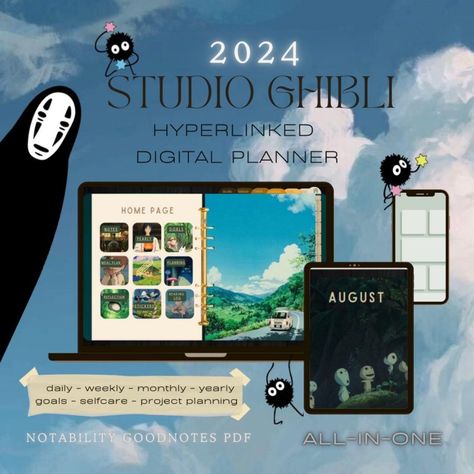 Studio Ghibli Digital Planner All-in-one Journal GOODNOTES / Student Yearly, Monthly, Weekly, Daily, Agendas / Finance, Productivity 2024 digitalbulletjournal #freeprintableplanner #happyplannerideas👌 Studio Ghibli Journal, Ghibli Journal, Planner Monthly Ideas, Planner Monthly Template, Budget Digital Planner, Monthly Spread Ideas, Planner Monthly Layout, Monthly Ideas, Digital Monthly Planner