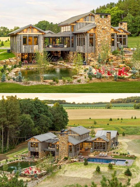 Private Pond, Mountain Lodges, Modern Ranch House, Country Lodge, Jackson Wyoming, Big Sky Montana, Pond Water Features, Modern Ranch, Hunting Lodge