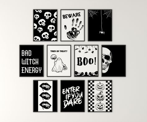 Monochrome halloween decor, set of 10 halloween prints, neutral halloween gallery wall, witchy art prints, black and white halloween prints Digital download of 10 monochrome/black and white halloween art prints. These printable pieces of art would look fantastic in a dorm room, printed for a halloween party or just to display during spooky season. The digital prints will be sent in a A5, A4 and A3 sizes. You will receive 3 PDFs with the 10 prints in each sizes included. Each PDF will contain all of the 10 prints bundled together. DIGITAL DOWNLOAD ONLY PLEASE NOTE that you are purchasing is a digital item and no physical item will be shipped. These are printable, so they are to be printed at home or in a print shop. PLEASE BE AWARE: The colours you choose could vary slightly from what you s Halloween Gallery Wall, Art Prints Black And White, Neutral Halloween, Black And White Halloween, Witchy Art, Prints Black And White, Diy Camper Remodel, White Halloween, Remodeled Campers