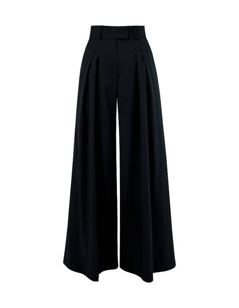 Wool Pleated Palazzo Pants– NOT JUST A LABEL Pants With Slits On The Side, Church Pants, Black Wide Pants, Alternate Outfits, Palazzo Outfit, Pleated Palazzo Pants, Black Suit Pants, Palazzo Pants Outfit, Elegant Pants