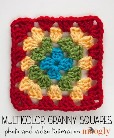 How to Crochet Multicolor Granny Squares that look *perfect* every time! Video and photo #crochet tutorial on @moogly Crochet Square Pattern, Sunburst Granny Square, Granny Square Tutorial, Granny Pattern, Time Video, Crochet Square Patterns, Granny Squares Pattern, Granny Square Crochet Pattern, Square Patterns