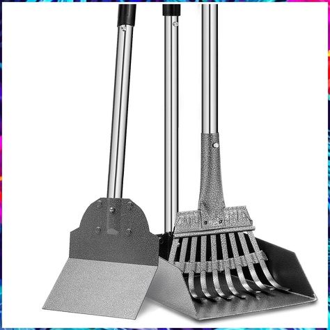 Dog Pooper Scooper, Tray Rake and Spade 3 Pack Poop Scoop Adjustable Long Handle Metal with Bin for Pet Waste Removal, No Ben Poop Scooper, Dog Pooper Scooper, Pooper Scooper, Up Dog, Dog Store, Dogs Pooping, Long Handles, Bending, Large Dogs