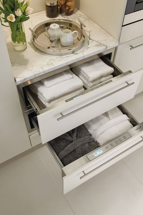 Enjoy some well-deserved luxury in your daily routine. Add a Wolf Warming Drawer to your bathroom to warm towels and robes for a spa-like experience in your own home. Towel Warmer Drawer, Wolf Appliances, Bathroom Drawers, Decorating Bathroom, Steam Showers Bathroom, Master Bath Ideas, Warming Drawer, Bathroom Spa, Towel Warmer