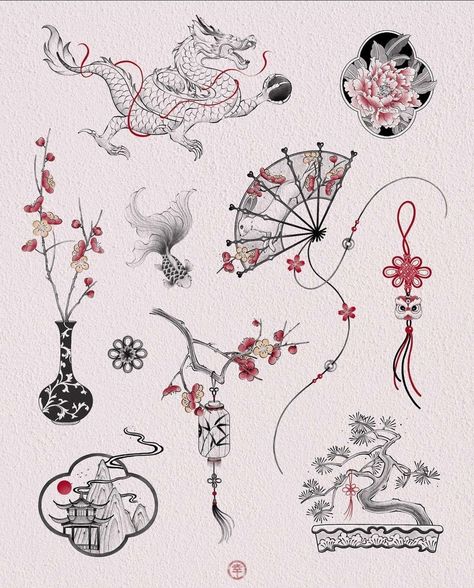 Year Of The Bunny Tattoo, Year Of The Cat Tattoo, Pisces Flash Tattoo, Koi Fish Fan Tattoo, Japanese Filler Tattoo Ideas, Chinese Lanterns Tattoo, Japanese Knot Tattoo, Japanese Tattoo Fine Line, Chinese Takeout Tattoo