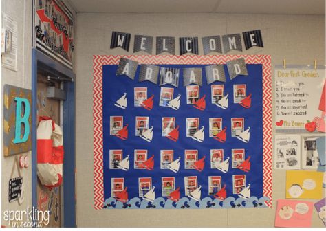 back to school night, classroom decor, classroom reveal, 1st grade, 1st grade classroom, sparkling in second grade, sparkling in second, classroom ideas, back to school night ideas, classroom decor ideas, nautical theme, patriotic theme, red white and blue theme 5th Grade Reading Classroom, Red White Blue Classroom, Back To School Night Ideas, Bulliten Board Ideas, Word Wall Template, Blue Classroom, Nautical Classroom Theme, Red White And Blue Theme, 2023 Classroom