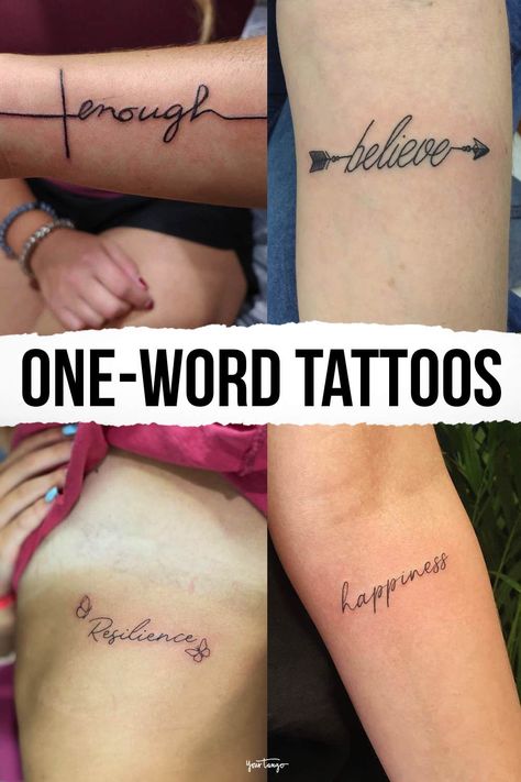 The Word Beautiful Tattoos For Women, Strong One Word Quotes, Small Strong Tattoos For Women, Tattoos For Living Life To The Fullest, Beautiful Word Tattoos For Women, Cute Inspirational Tattoos, Small Word Tattoos For Women Inspiration, Small Simple Meaningful Tattoos, Positive Word Tattoos For Women