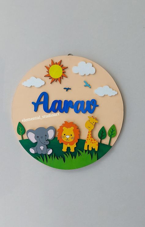 Clay Art Name Plate, Newborn Crafts, Preschool Graduation Gifts, Wooden Name Plates, Mother Earth Art, Plate Drawing, Door Name Plates, Birthday Return Gifts, Name Plates For Home