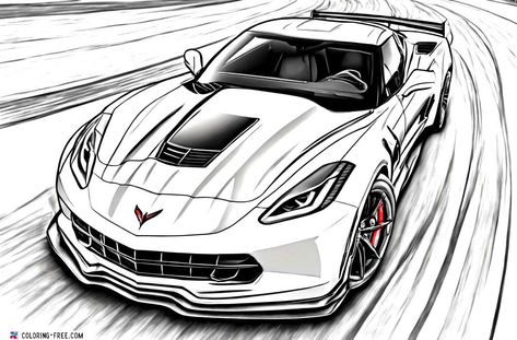 Sport Car Coloring Pages, Sports Car Coloring Pages, Race Car Coloring Pages, Car Coloring Pages, Colouring Sheets For Adults, Cars Coloring, Event Quotes, Vintage Corvette, Aerodynamic Design